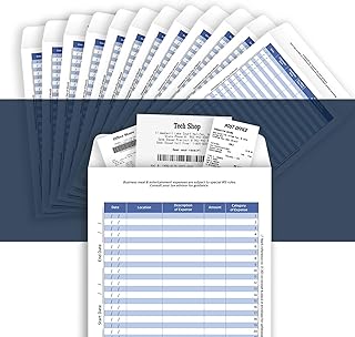12 Set Receipts Organizer & Expense Envelope, Business Expense Tracker, Business Expense Record Auto Mileage Log Organizer Envelope (Blue)