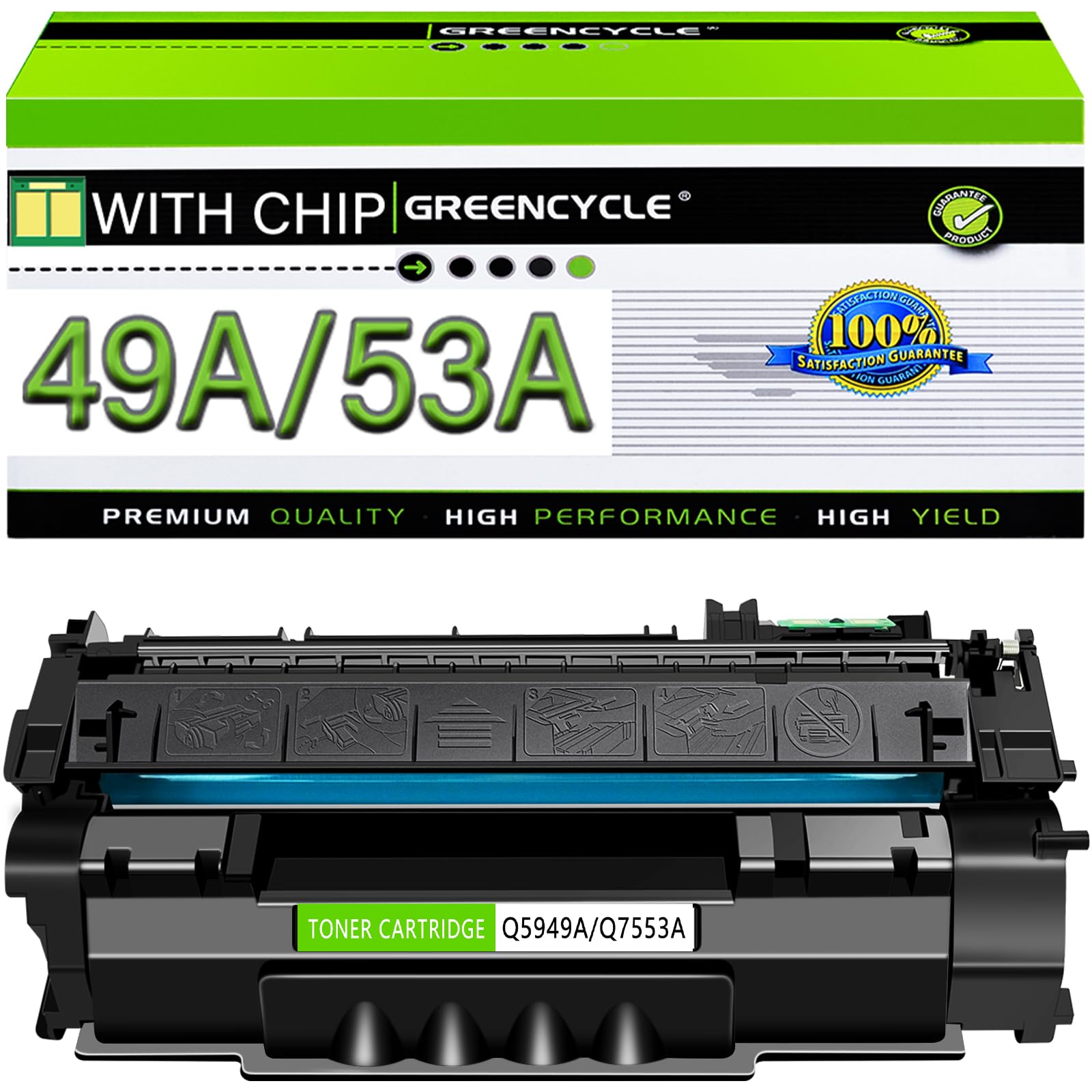 greencycle Compatible Q5949A 49A Toner Cartridge Replacement for HP Q5949A 53A Q7553A for HP Laserjet 1320 1320n 3390 1160 1320tn 1320nw 3392 P2015 P2015dn P2014 M2727nf MFP Printer ( Black,1 Pack )