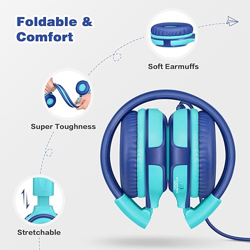 Miniatura 6 de Audífonos con protección auditiva de volumen limitado para niños, duraderos, alámbricos con cable desmontable para la escuela, auto y avión