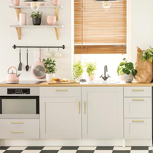 Miniatura 8 de Ravinte Paquete de 10 manijas cuadradas sólidas de latón cepillado para gabinete de cocina de 6-14 pulgadas, tiradores de cajón, accesorios de