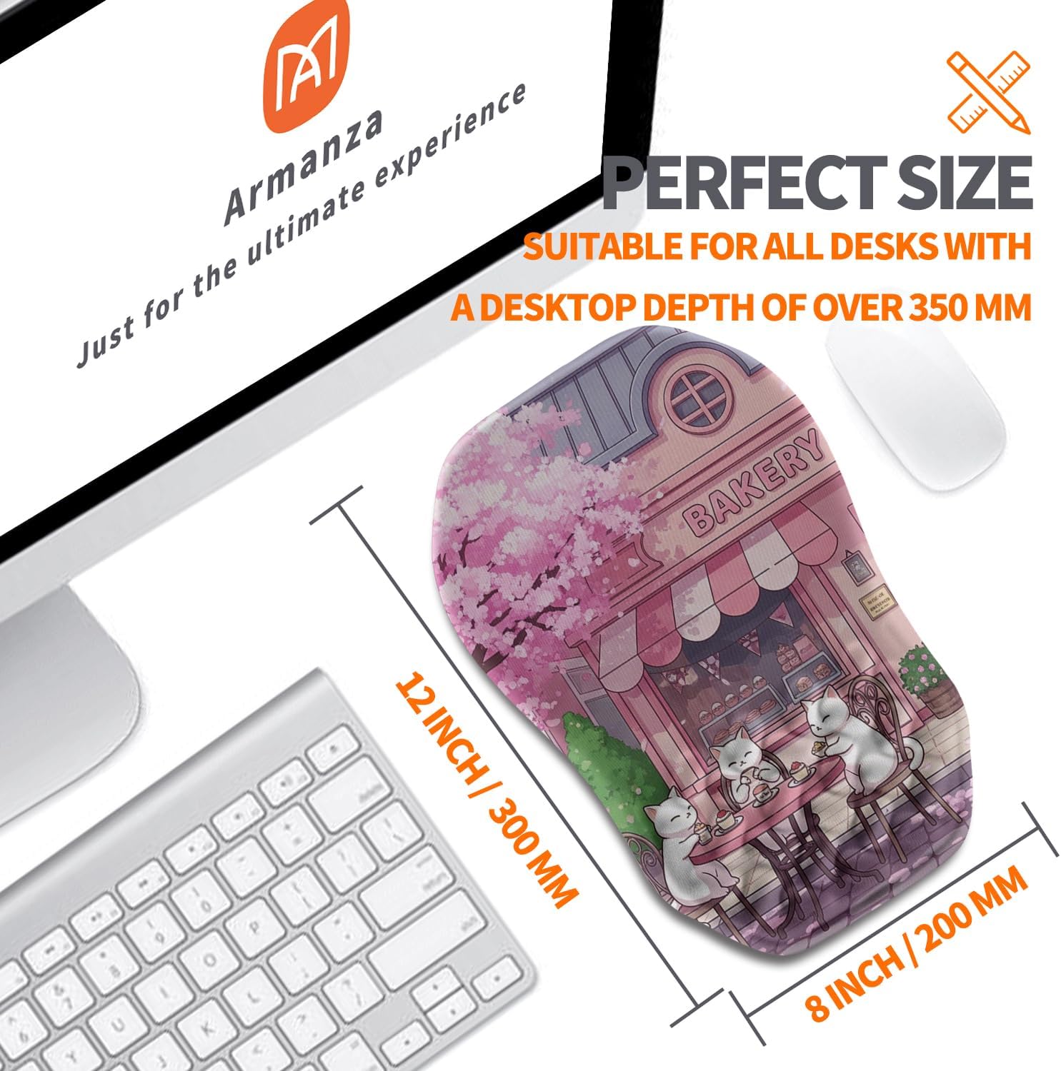 Ergonomic Slope Mouse Pad Wrist Support, Wrist Rest Mousepad for Carpal Tunnel Pain Relief with Massage Bulge and Slow Rebound Memory Foam (12x8 inch, Cat Bakery)