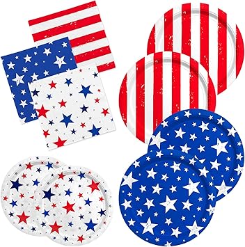 4th of July Party Supplies Set-American Patriotic Theme for Independence & Election Day Decorations, Includes Dinner & Dessert Plates, Napkins- for Patriotic & 4th of July Party Decoration...