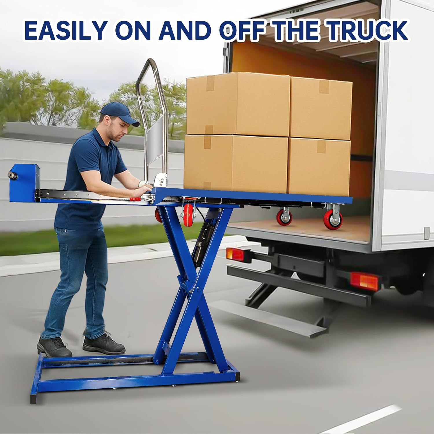 Electric Lifting Platform Truck, Material Lift Pallet Truck, 600lbs Capacity 43" Lifting Height Lift Table Cart, Scissor Cart for Material Handling, Effortlessly Enter and Out