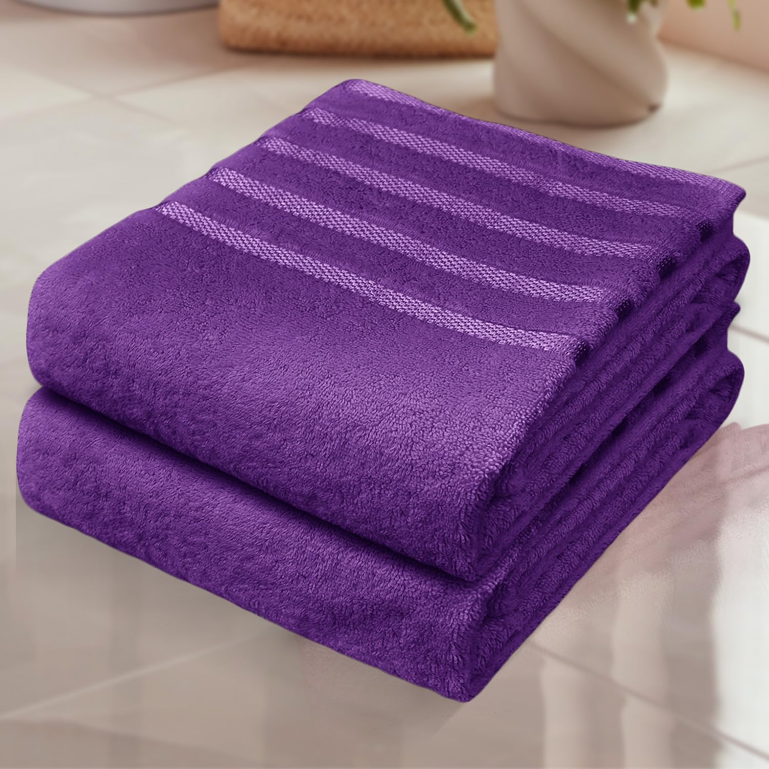 Zzzmrh Purple Luxury 2 Pack Jumbo Bath Sheets 90X180cm, Egyptian Cotton Large Bath Towels – Quick Dry Highly Absorbent Towel Set, Super Soft Hotel Quality Extra Large Bath Sheet (Purple)