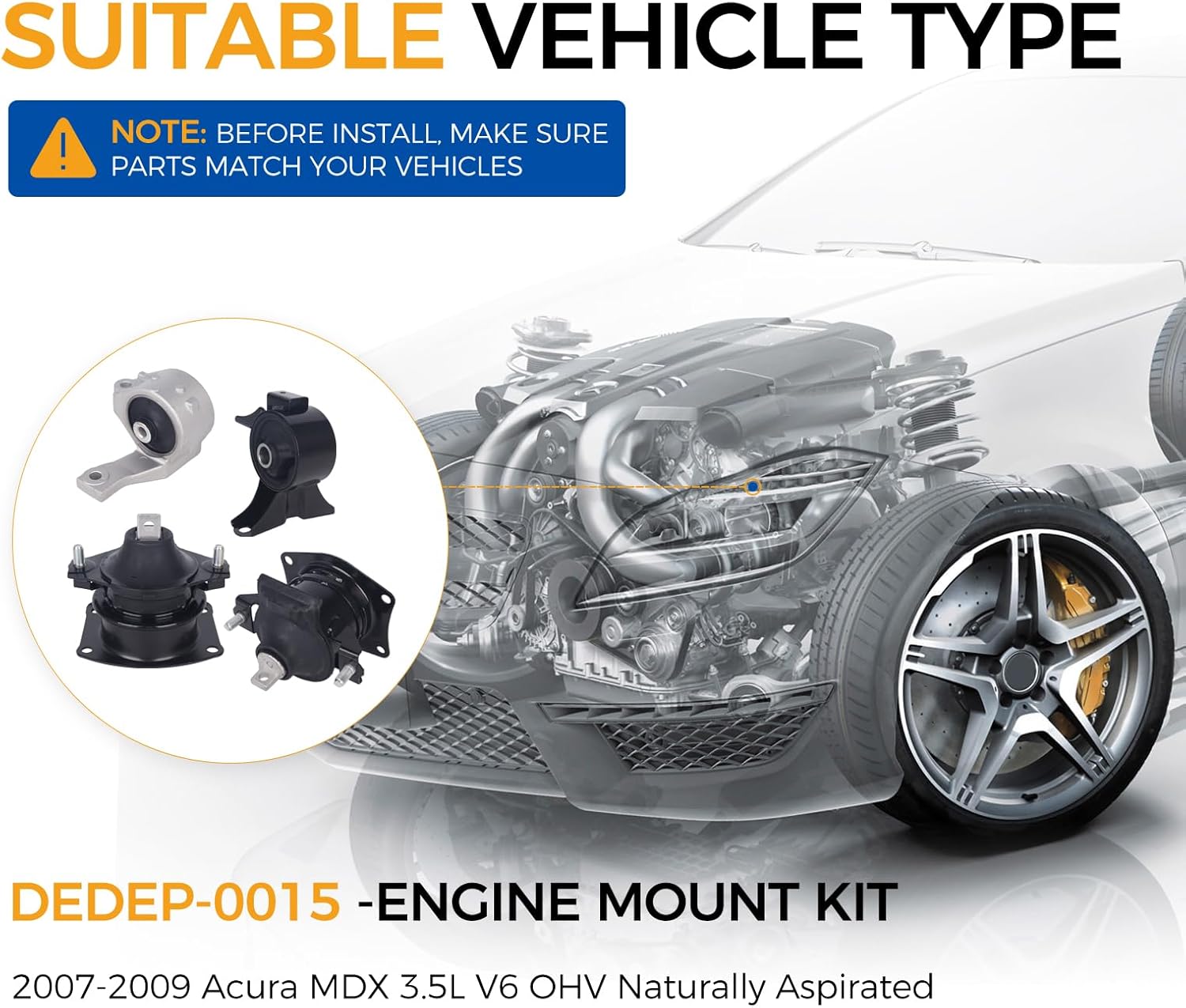 PAROD Engine Mount 3.7L V6 Fit for Acura MDX 2007-2009 Replace#A4526HY A65016 A4527HY A65022