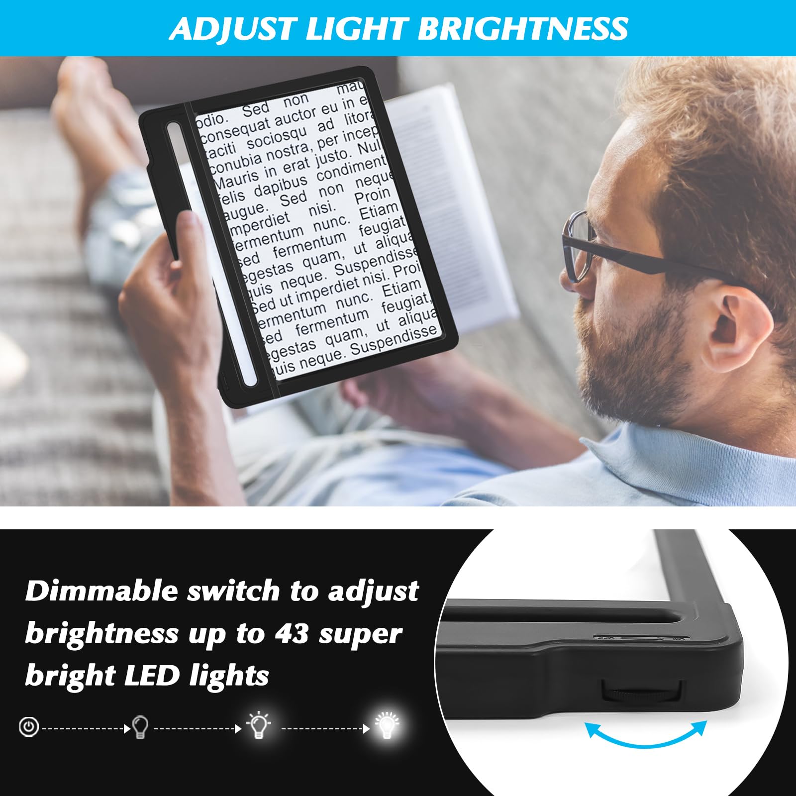 NZQXJXZ Grande Lente Ingrandimento con Luce, 5X Lente di Ingrandimento per Lettura con 42 LED Luminosi Dimmerabili, Perfetta per Libro, Cucito, Ipovedenti e Anziani