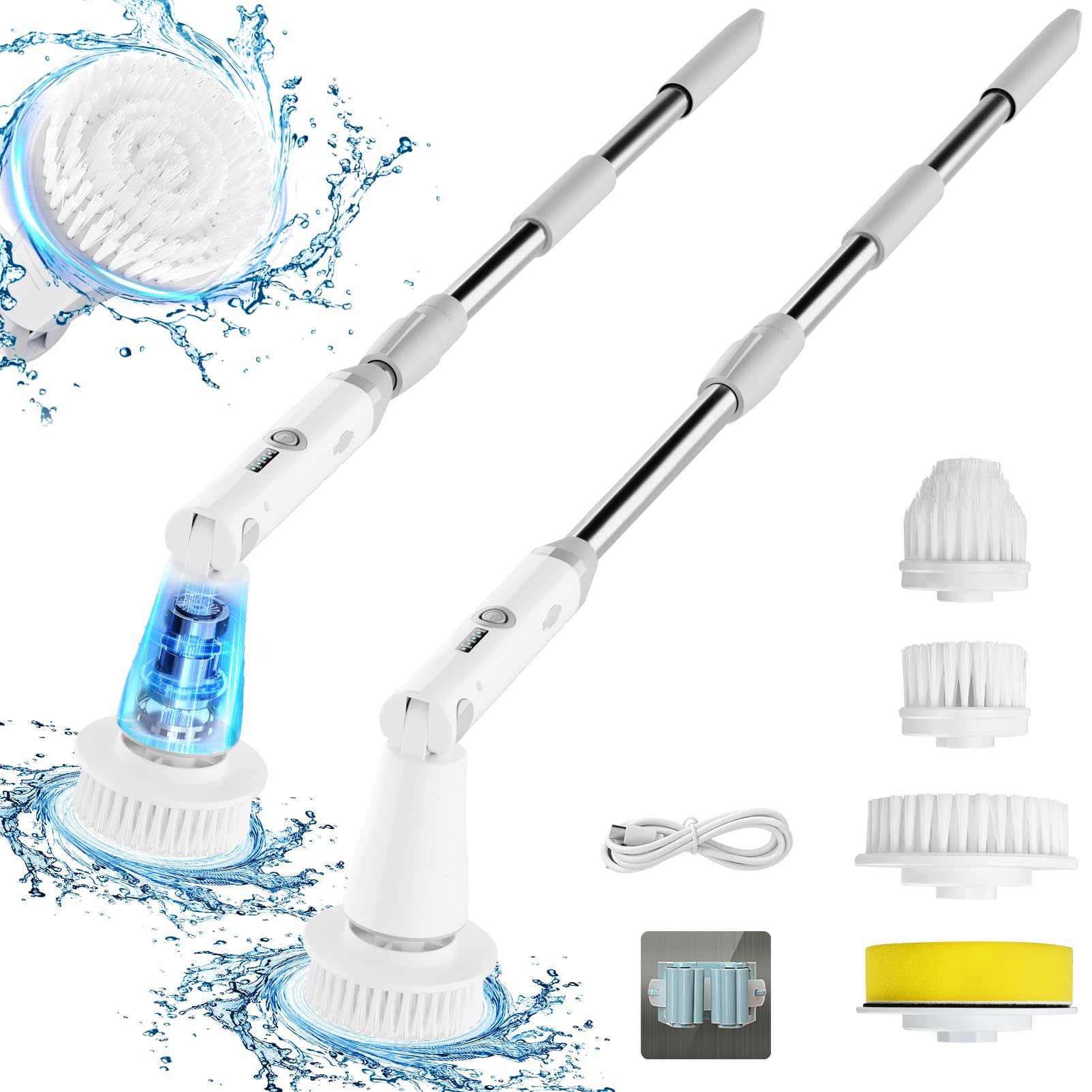 Electric Spin Scrubber 2024 New Bathroom Cleaner Power Shower Cleaning Brush with Extendable Handle 4 Brush Heads Shower