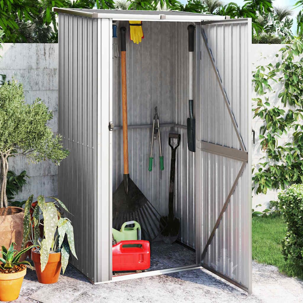 vidaXL Cobertizo de Jardín Cabaña Troncos Armario Herramientas Almacenamiento Exterior Patio Aire Libre Acero Galvanizado Gris 118,5x97x209,5 cm