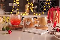 Vista 7 de CNGLASS Tazas de café de vidrio de doble pared de 10 onzas, tazas de café grandes aisladas, juego de 2 vasos transparentes para capuchino con asa