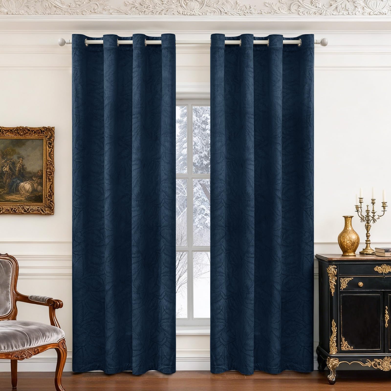Ystyle Cortinas Salon Terciopelo Opacas 2 Piezas, 140×245 CM, Azul Oscuro | Cortinas Termicas Aislantes Frio y Calor, Cortina con Ojales Modernas Antiruido para Habitacion Comedor
