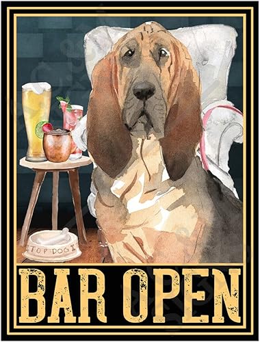 Placa de metal vintage Bloodhound con diseño de barra abierta de metal retro, decoración de pared, regalo para baño, restaurante, teatro, granja,