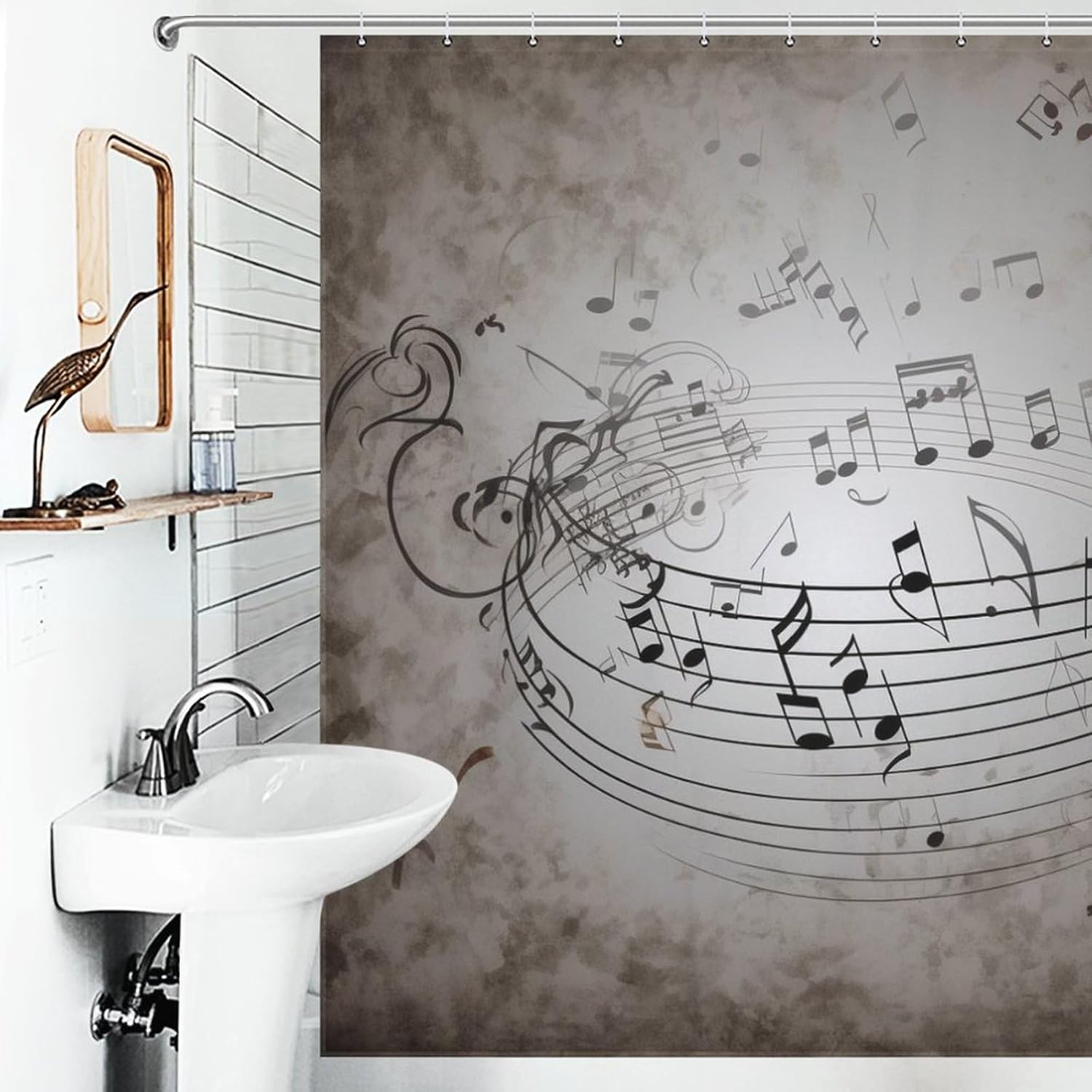 Music Note Wall Shower Curtain Set Modern Shower Curtain for Bathroom Accessories Waterproof Washable Fabric Bath Curtain with 12 Hooks 70.9 X 70.9 Inch image 4