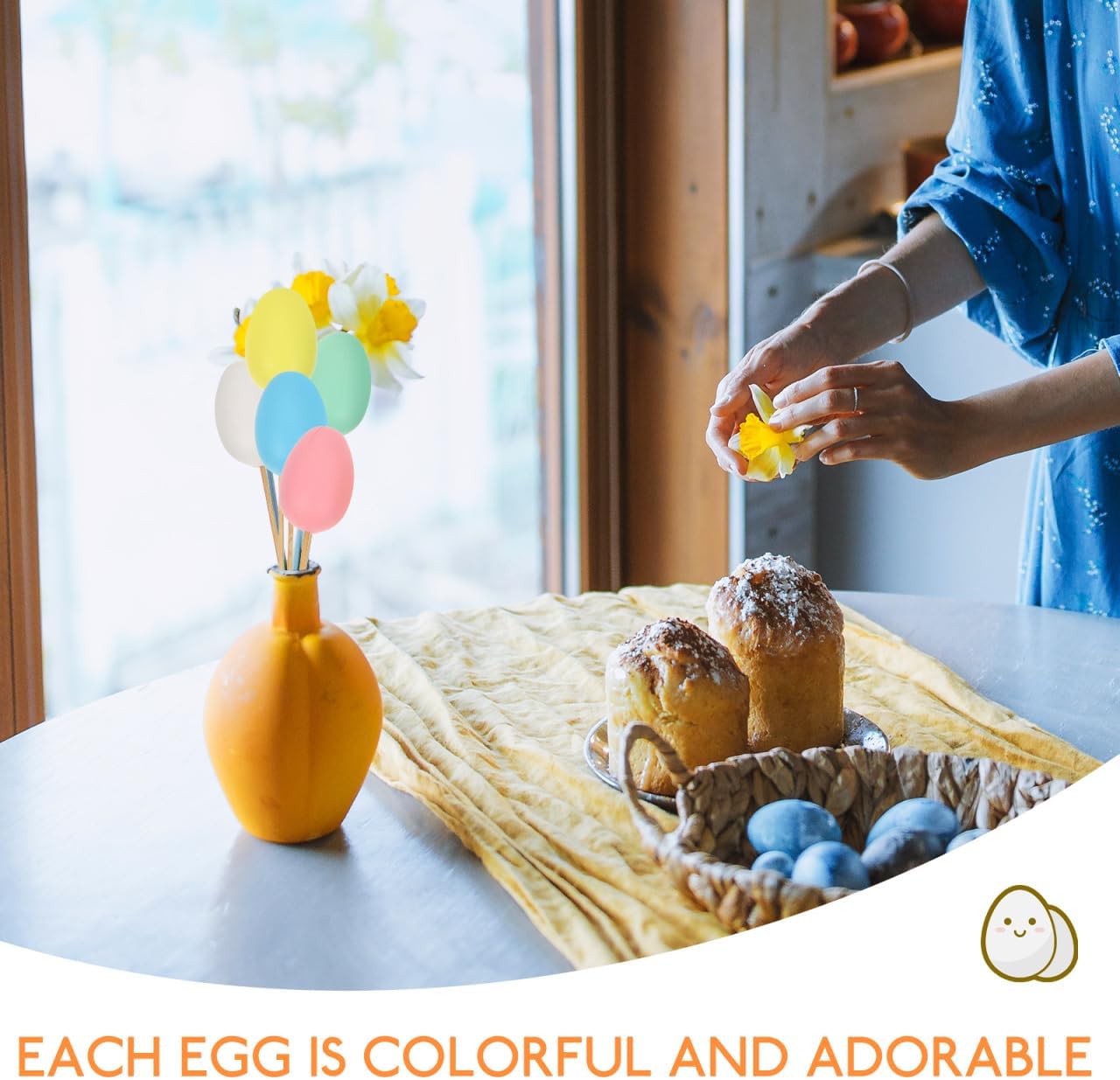 DEARMAMY 9Pcs Easter Egg Floral Picks: Pastel Easter Egg Stems - One Egg 5 Colors for DIY Crafts Vase Tabletop Home Spring Decor