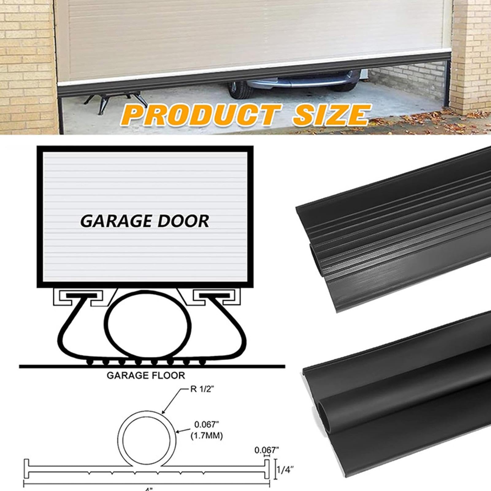 Burlete Goma Inferior Puerta Garaje Tira Selladora Flexible Universal | 5 Metros para Puerta Garaje Protector Climático Flexible Cobertizo Enrollable Almacén Industrial