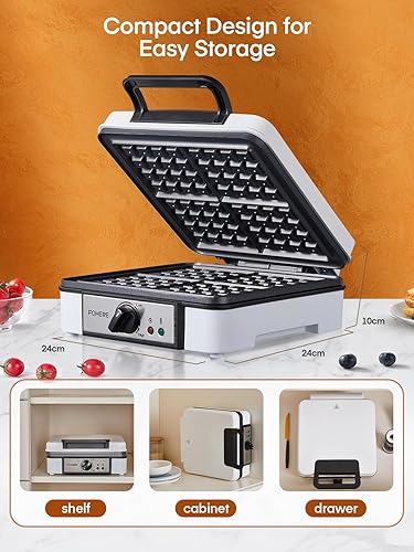Miniatura 9 de FOHERE Waffle Maker belga 4 rebanadas, plancha para gofres de 1200 W, 5 niveles de marrón, placas antiadherentes, mango de tacto frío, carcasa