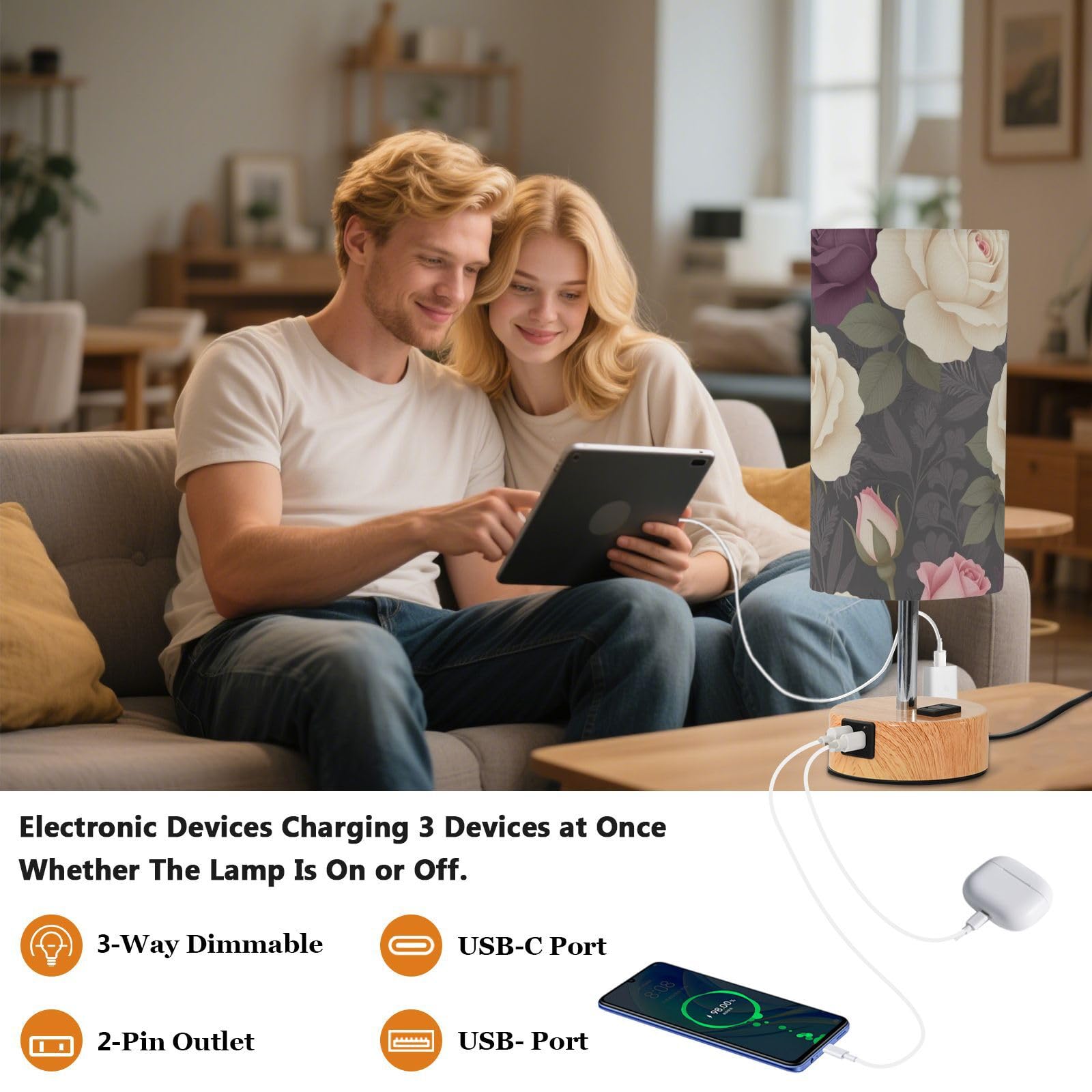 Yuiboo Lampy dotykowe z portami USB C+A, lampka nocna na biurko