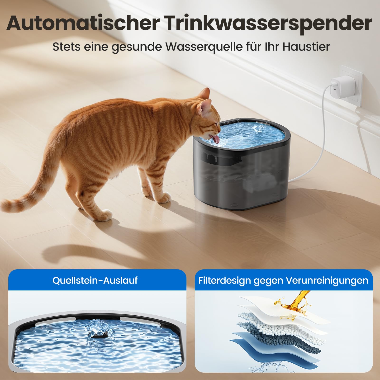 3L Automatischer Katzenfutterspender 2,5L Katzenbrunnen-Set, geräuscharmes App-gesteuertes Fernfütterungsgerät mit 10 Mahlzeiten pro Tag, Anti-Verstopfungs-Design, ideal für Katzen & Welpen