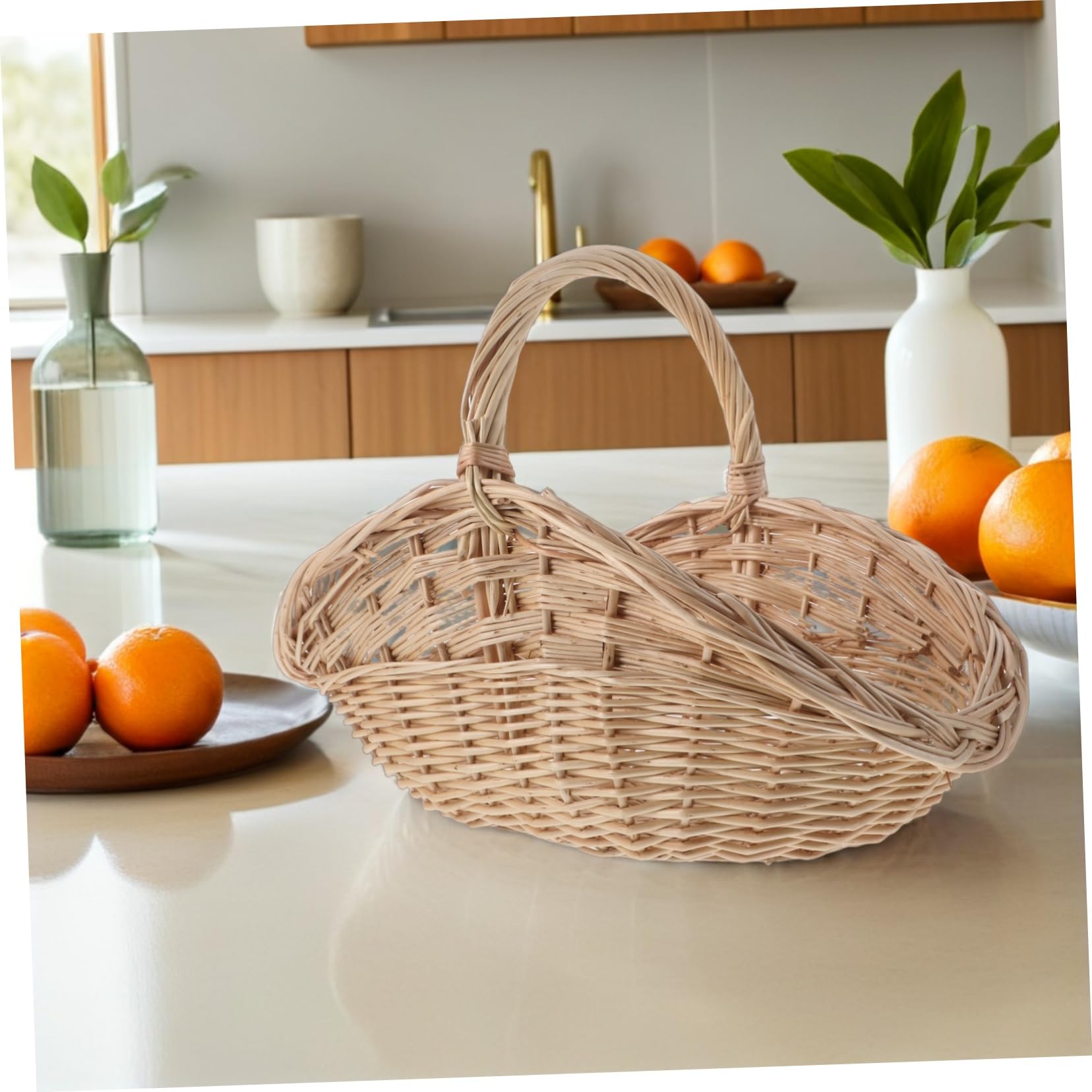 Toddmomy Cesta de Mimbre Tejida Mano para con Asa Resistente y Decorativa para Picnic Organización de Cocina y Bodas Diseño Natural y Rústico