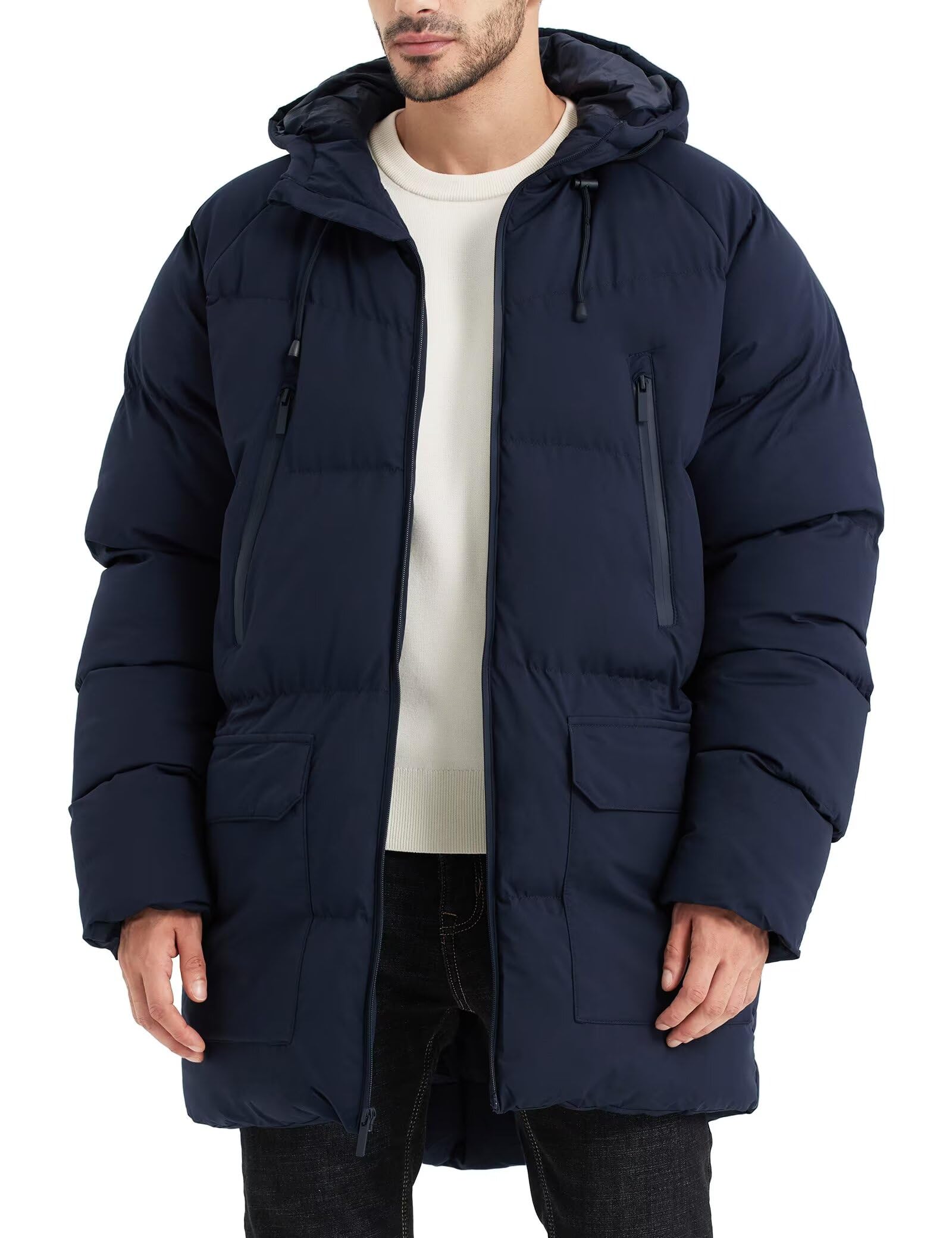 Men's Long Winter Coat Hooded Warm Quilted Parka Jacket