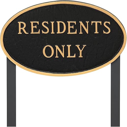 Miniatura 4 de Placa ovalada de metal fundido con texto en inglés "Residents Only" - Placa de exhibición de pared o césped - Letrero de complejo de apartamentos -
