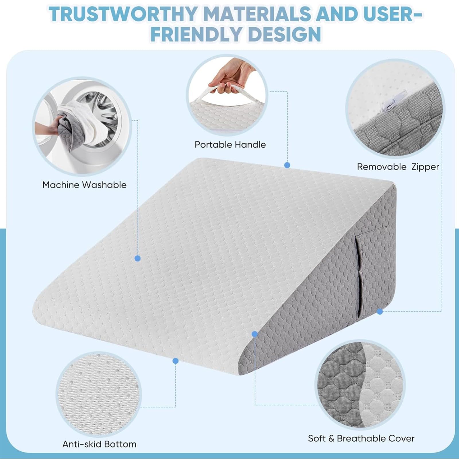Almohada de cuña Grande Triangular para Adultos para Dormir después de la cirugía,Almohadas de cuña de reflujo para piernas y Rodillas,Almohada de Lectura cojín