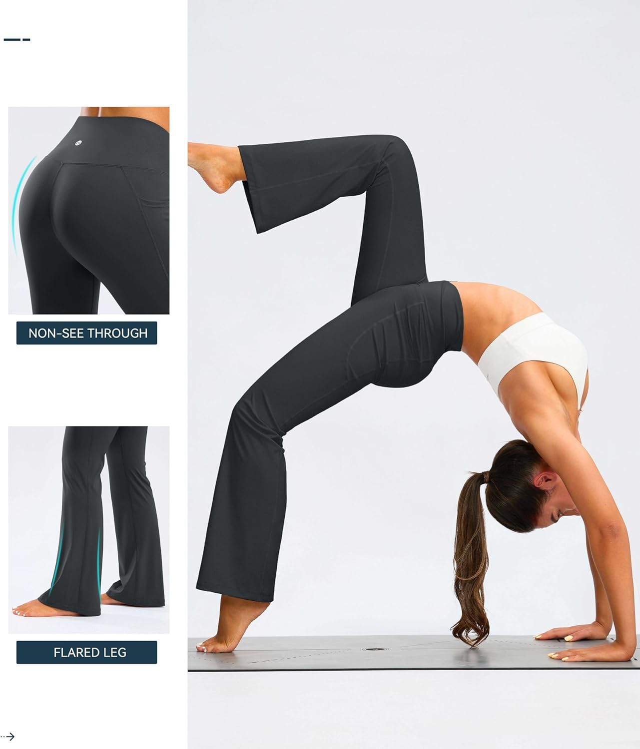 G Gradual Women's Flare Leggings Crossover Yoga Pants 29"/30.5"/32" High Waist Bell Bottom Pants for Women with Pockets(Dark Grey-New,30.5-M) - Image 5