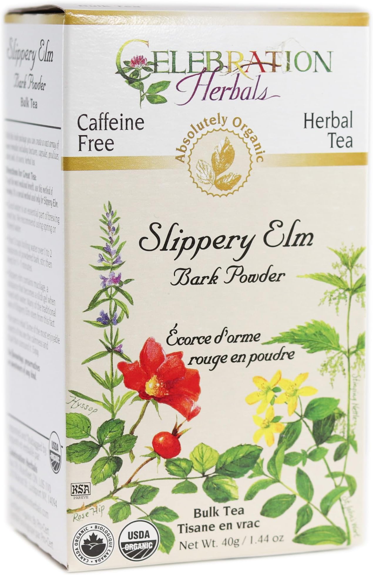 Celebration Herbals Slippery Elm Bark Powder Loose Pack Tea Caffeine Free, 40g