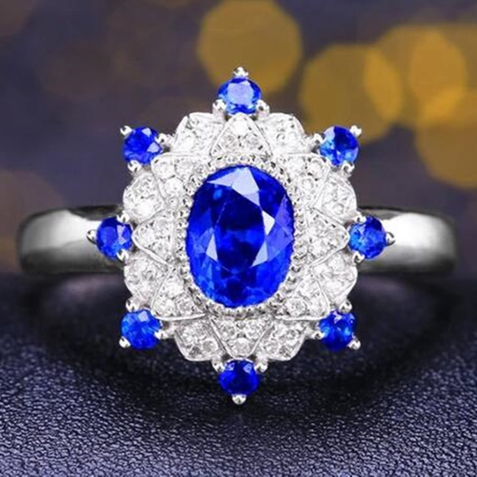 AMDXD Verlobungsring Weiß Gold 18 Karat Au750 Frauen, Saphir Hochzeitsring Blau, Blumen Pärchen Ringe Weiß Gold 750 mit Diamant Echtgold Schmuck