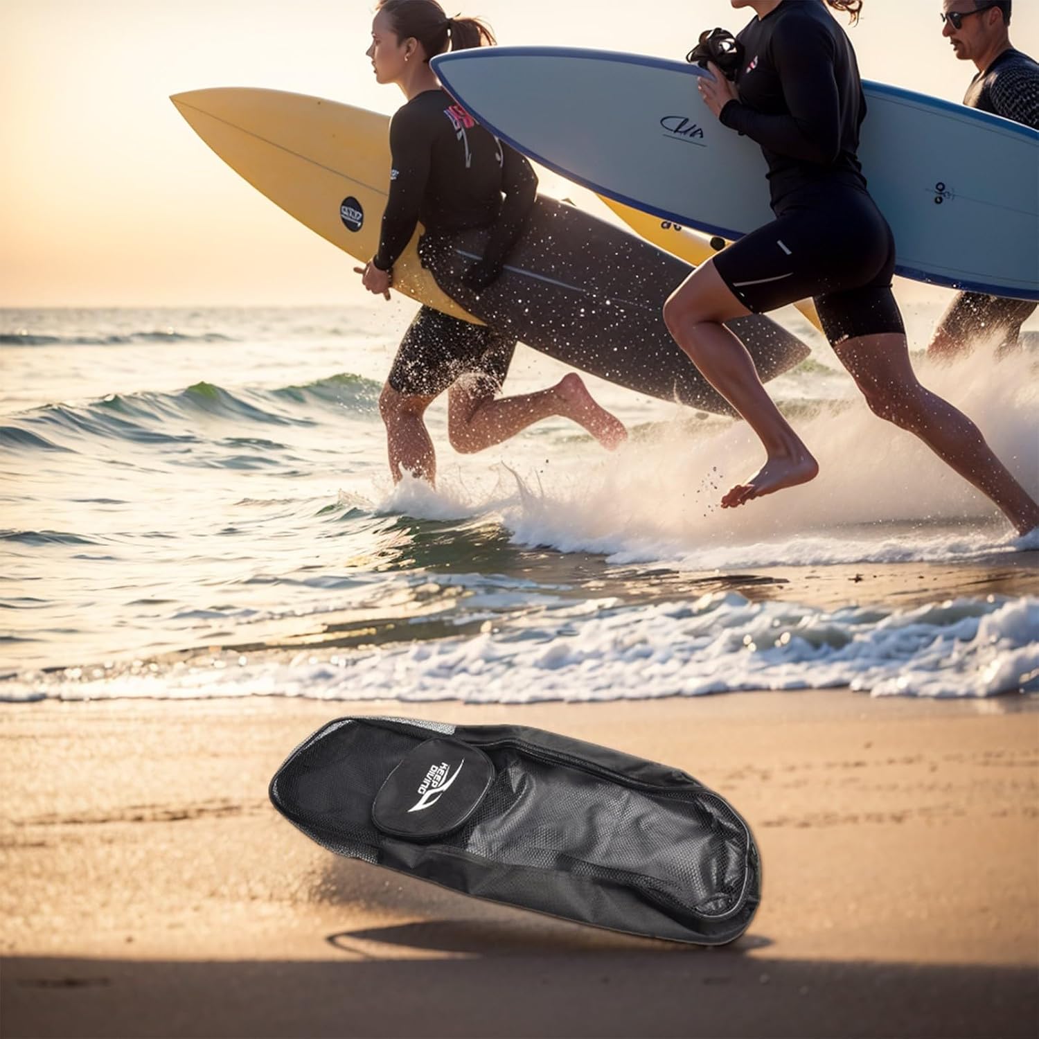 Heavy Duty Mesh Scuba Diving Bag with External Pocket for Fins, Snorkel Gear and Underwater Equipment, Adjustable Shoulder Strap, Black