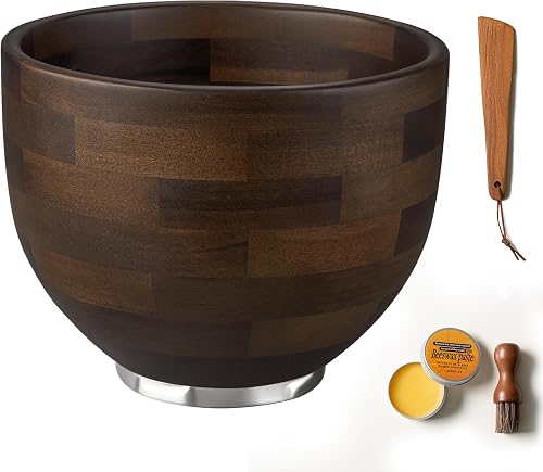Walnut Mixing Bowl for Kitchen Aid 4.5-5 Qt Tilt-Head | Solid American walnut, Custom stainless lock base fits 4.5-5 qt tilt-head mixers. 5 qt capacity. Includes spatula & wax