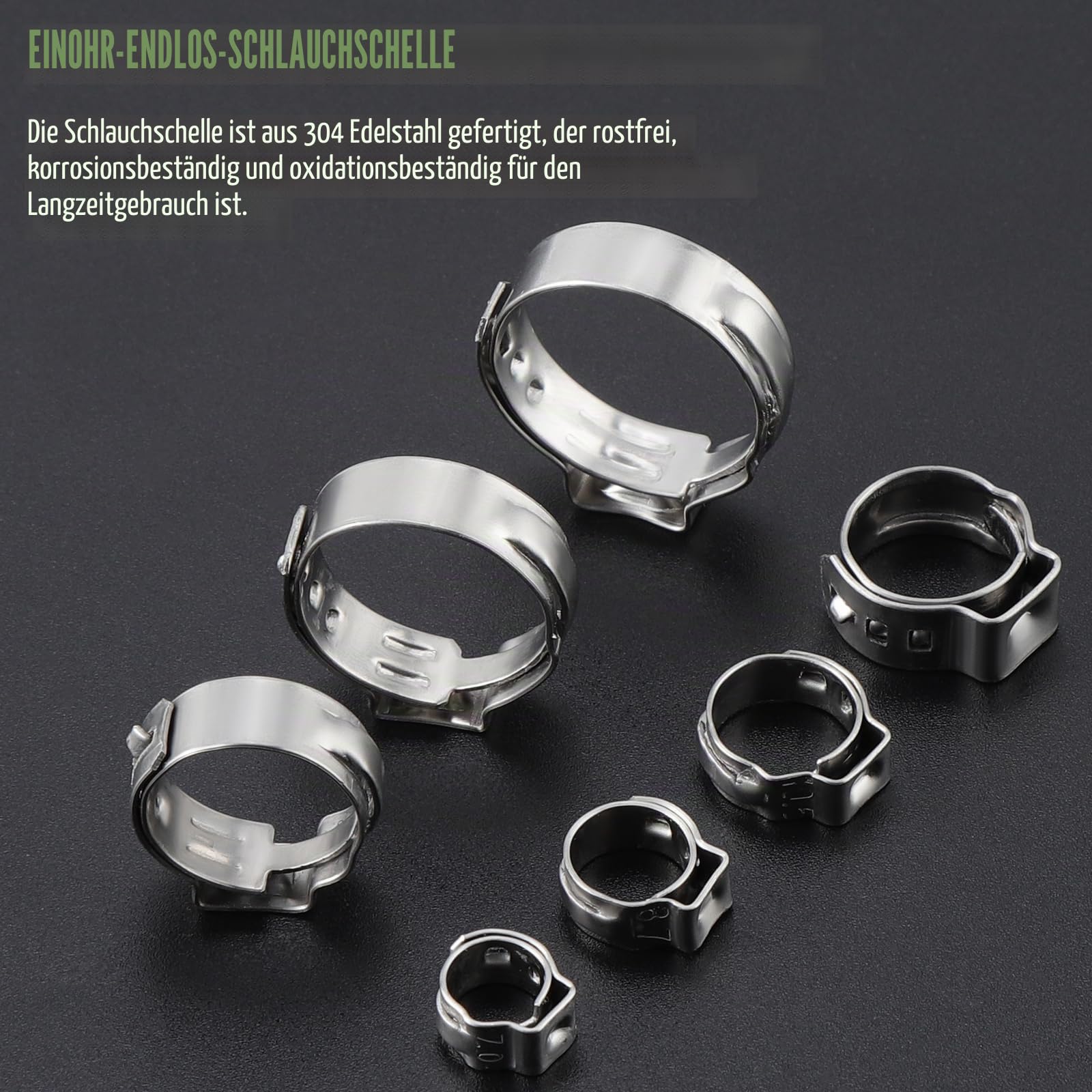 180PCS 304 Edelstahl 6-25,6 mm Einzelohrschlauchklemmen, Schlauchklemmensatz, Gurtklemmenringe Schlauchschellen mit Klemmzange (9 Größe)