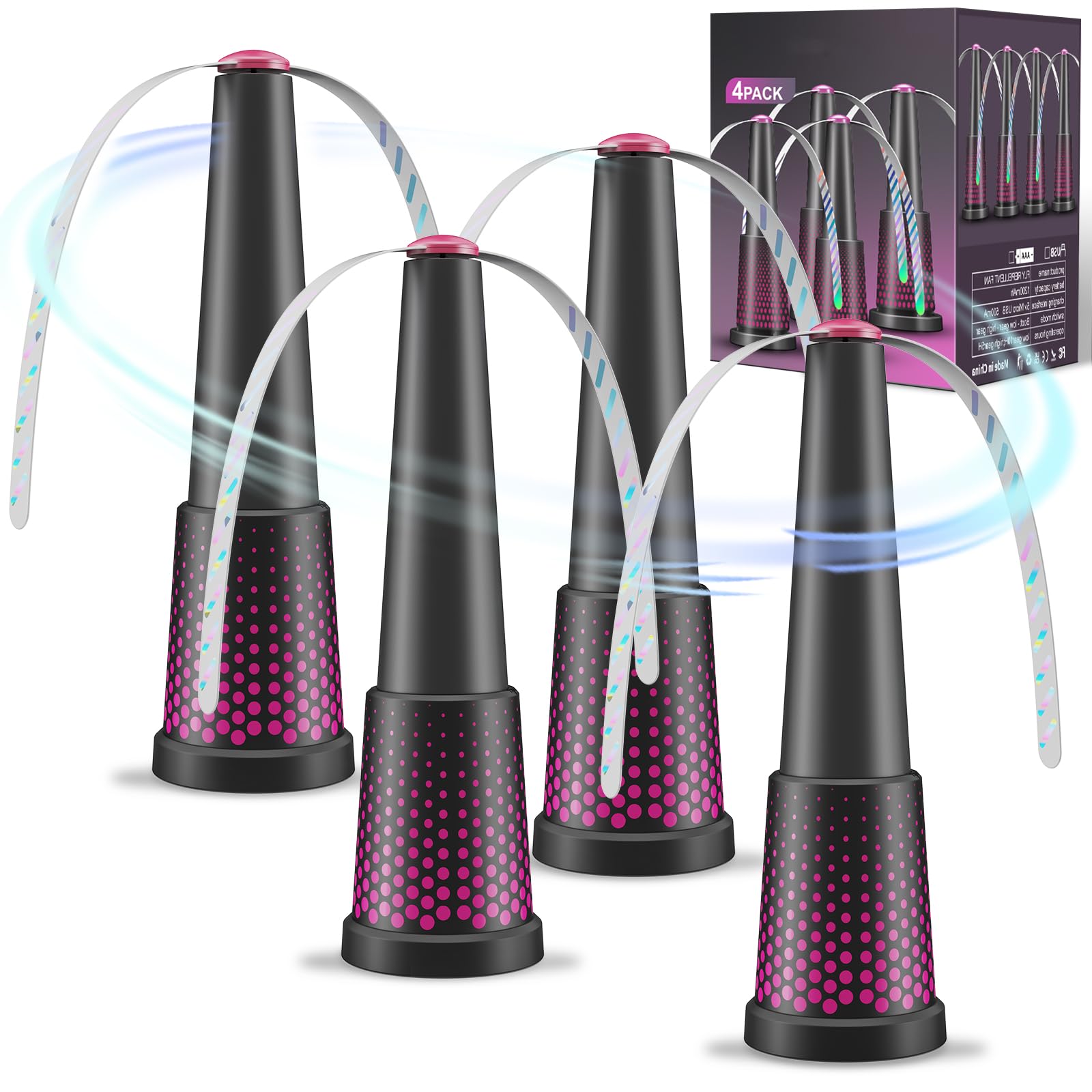 Ventilateur Mouche Table,Pliable et Extensible,Sans Produit Chimique, Alimenté par Piles pour Intérieur et Extérieur Terrasse, Restaurant, Pique-Nique, Barbecue-4 Pièces Violet