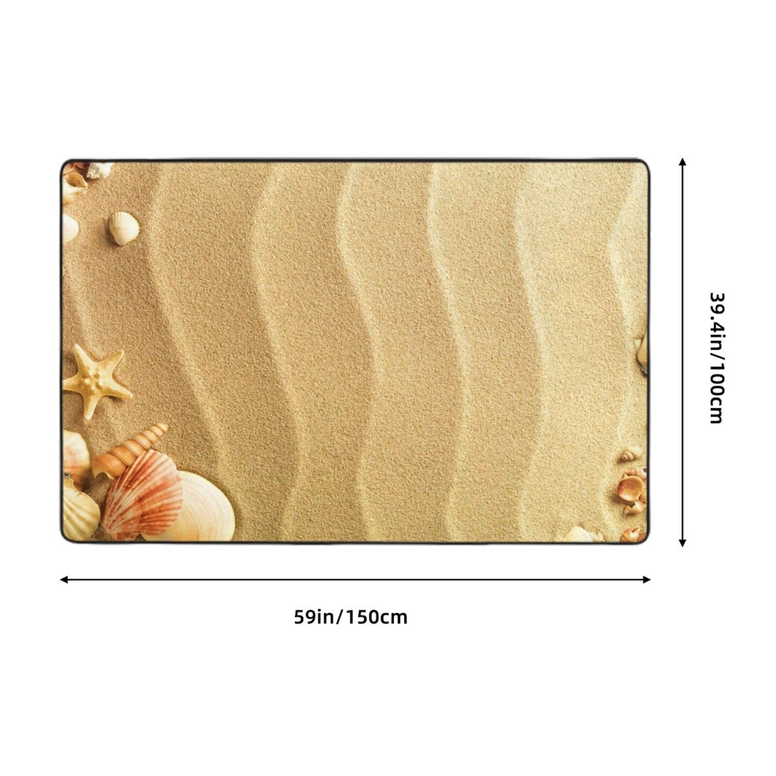 Tapis de sable de plage et coquillages. Antidérapant et durable, doux au toucher. Convient pour le salon, la chambre, le balcon et le bureau. 100 x 150 cm