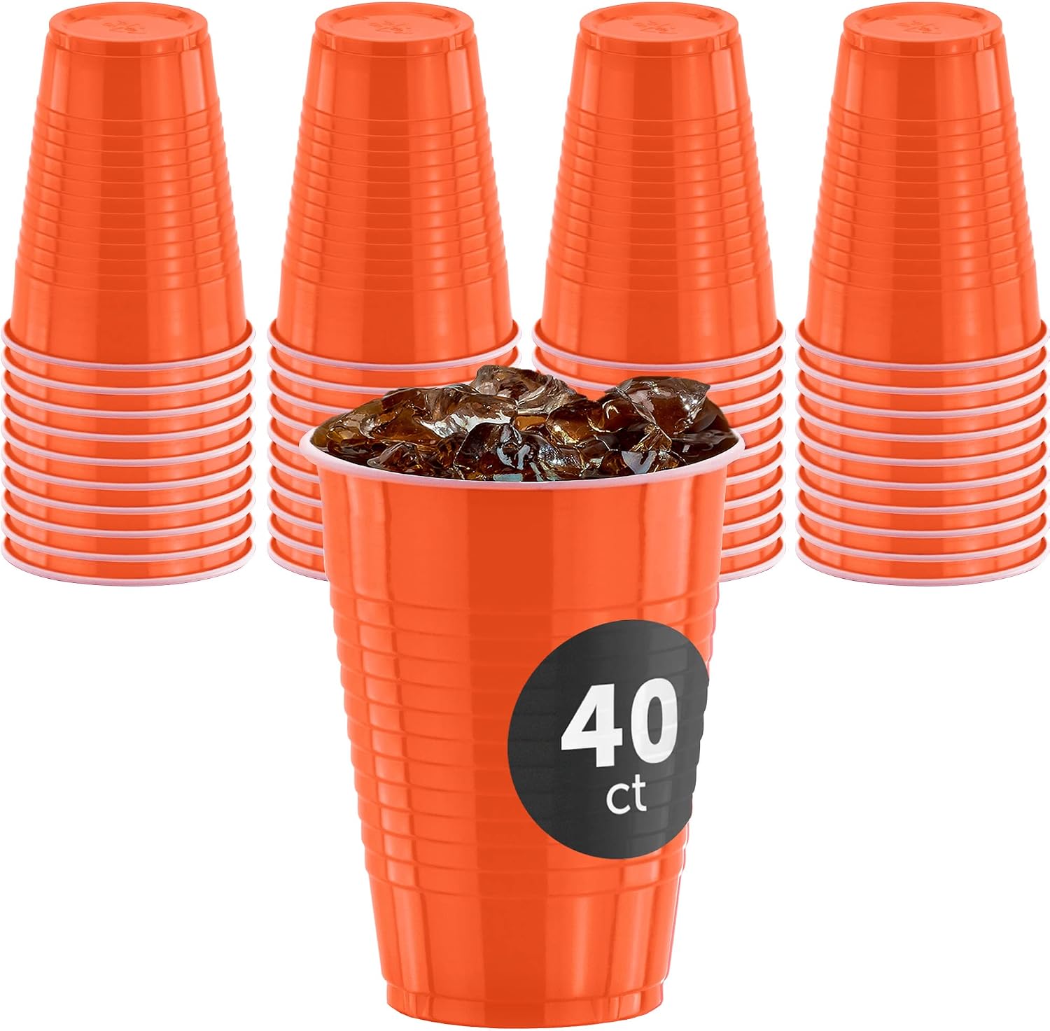 DecorRack 40 Party Cups 12 oz Disposable Plastic Cups for Birthday Party Bachelorette Camping Indoor Outdoor Events Beverage Drinking Cups (Orange, 40)