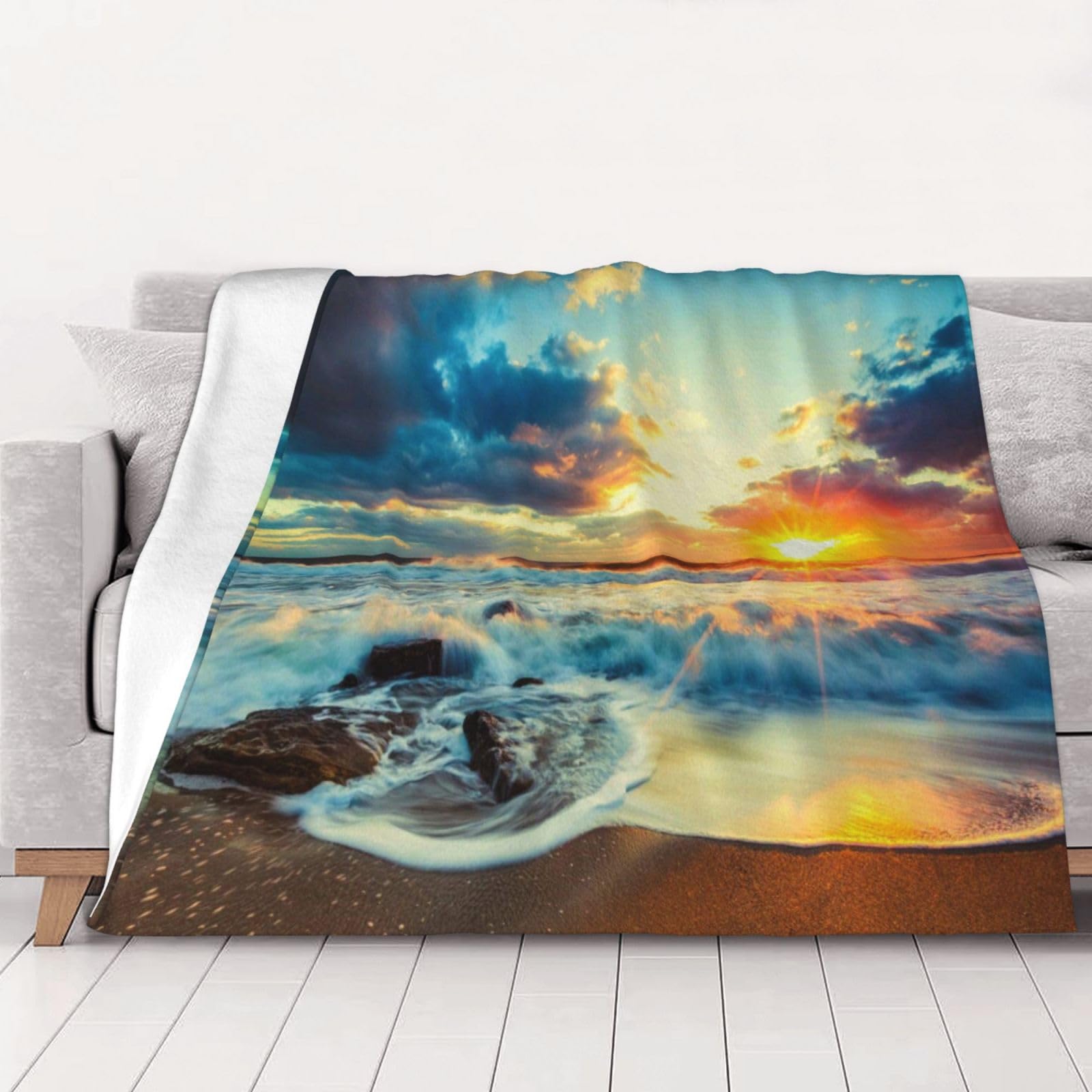 Couverture en flanelle Sunset Beach 200x150cm jeté de lit doux
