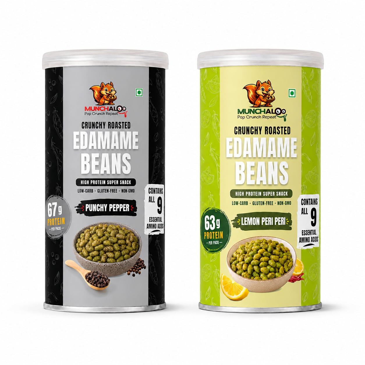 Munchaloo Roasted Edamame Snack Combo Pack | High Protein | Assorted | Crunchy Edamame Beans | Punchy Pepper and Lemon Peri Peri | No Palm Oil | Ready to Eat | Healthy Anytime Snack | 150g (Pack of 2)-picture-24