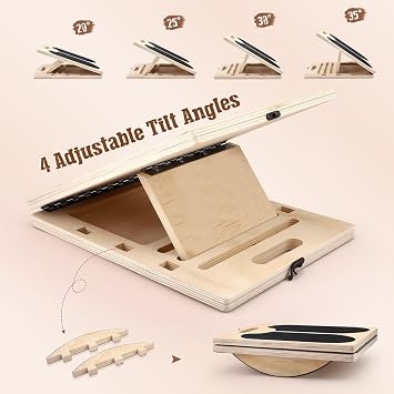Professional Wooden Slant Board, Wooden Slant Board for Calf Stretcher & Balance, Slant Board with 6 Incline Angles, Stretch Board, Balance Board for Knees Ankle Heel Feet Leg Balance Training