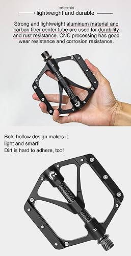 Miniatura 5 de GORIX Pedales planos de bicicleta CNC ancho 3 cojinetes tubo central de fibra de carbono ligero con pin antideslizante Spike Road Mountain MTB