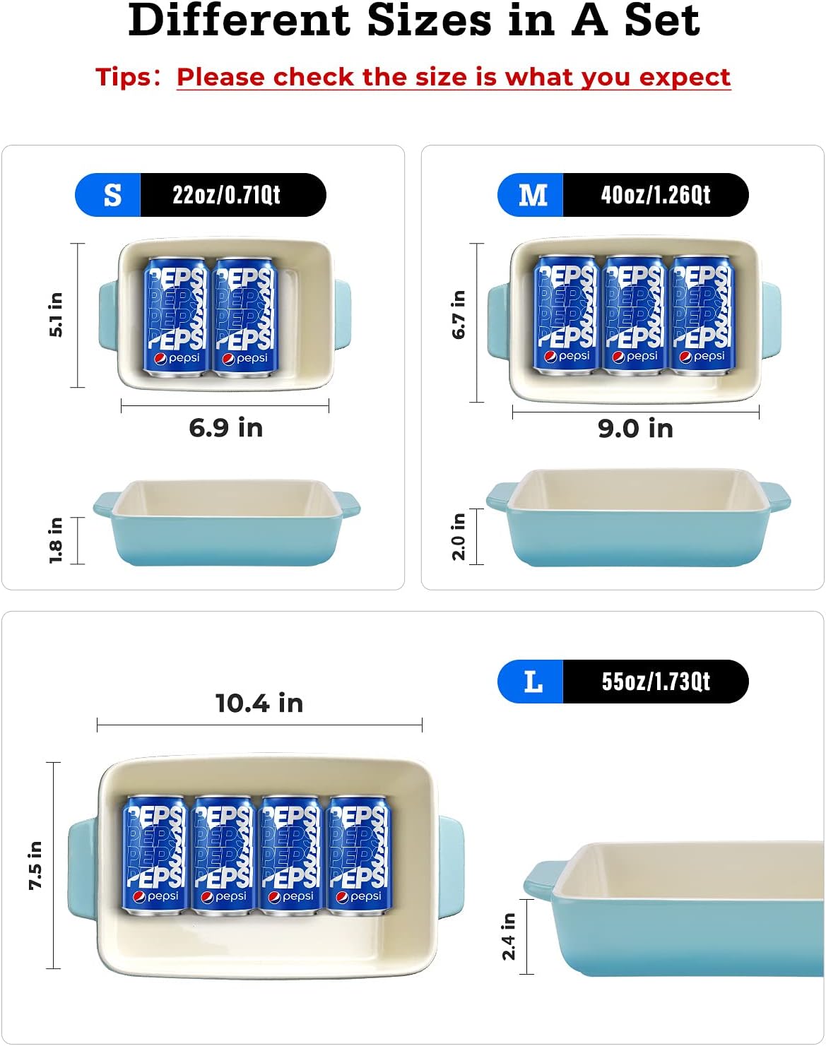 3Piece Casserole Dish Ceramic Baking Dish Rectangular Baking Dishes for Oven Ceramic Bakeware with Handles Durable Nonstick Large Lasagna Pan for Cooking, Cake Dinner, and Daily use, Gradient SkyBlue: Home & Kitchen