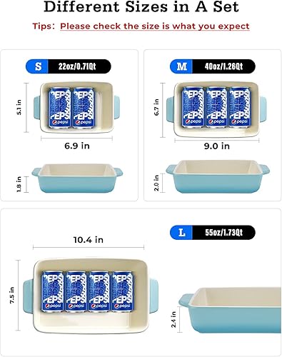 Miniatura 2 de Cacerola de cerámica de 3 piezas, platos rectangulares para hornear para horno, utensilios de cerámica con asas, sartén para lasaña grande