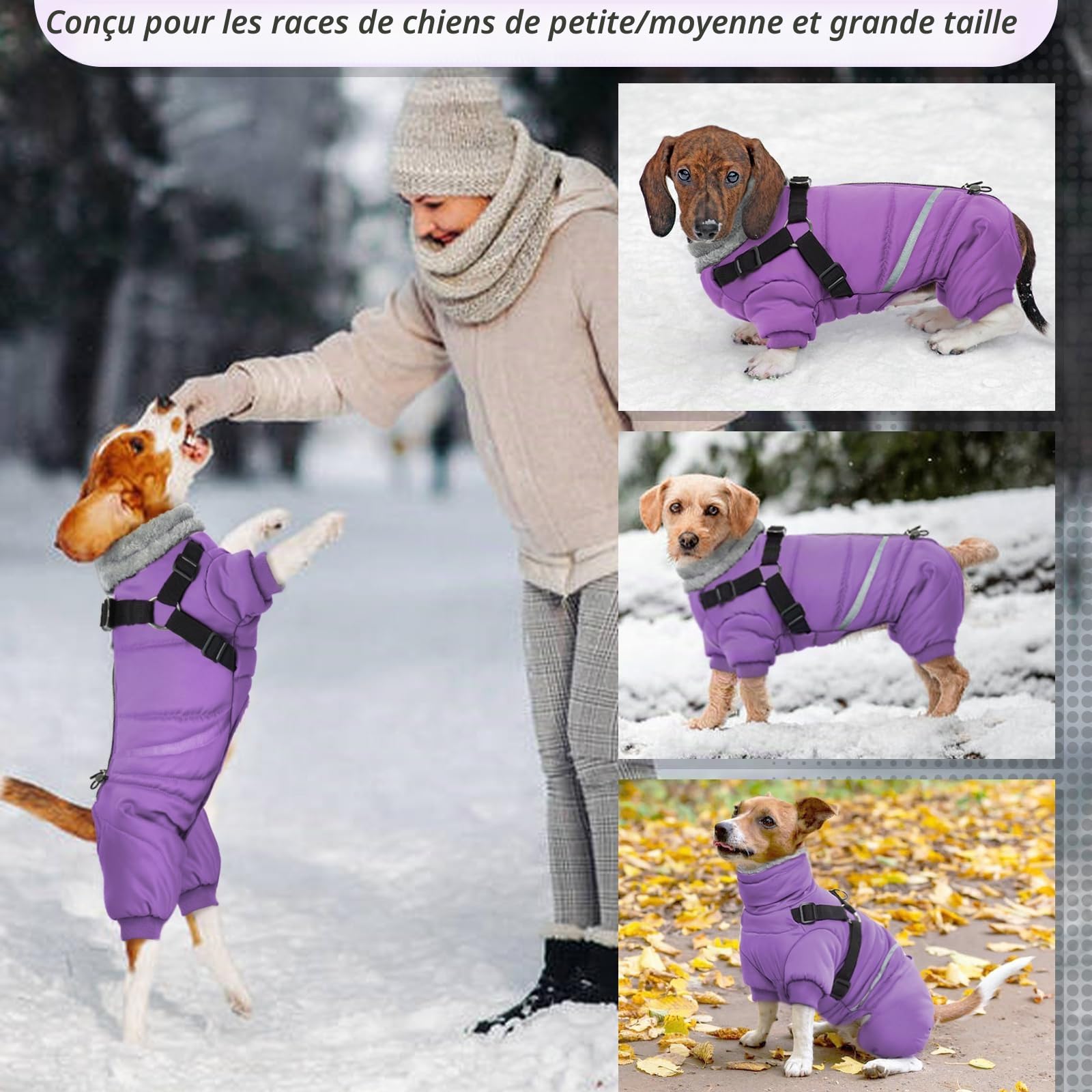 Manteau Chien Imperméable, Manteau pour Chien, Manteau Chien avec Harnais, Manteau Chien Hiver, Manteaux d'hiver pour Chiens, Vetement Chien pour Chihuahua Bouledogue Francais - S-XL