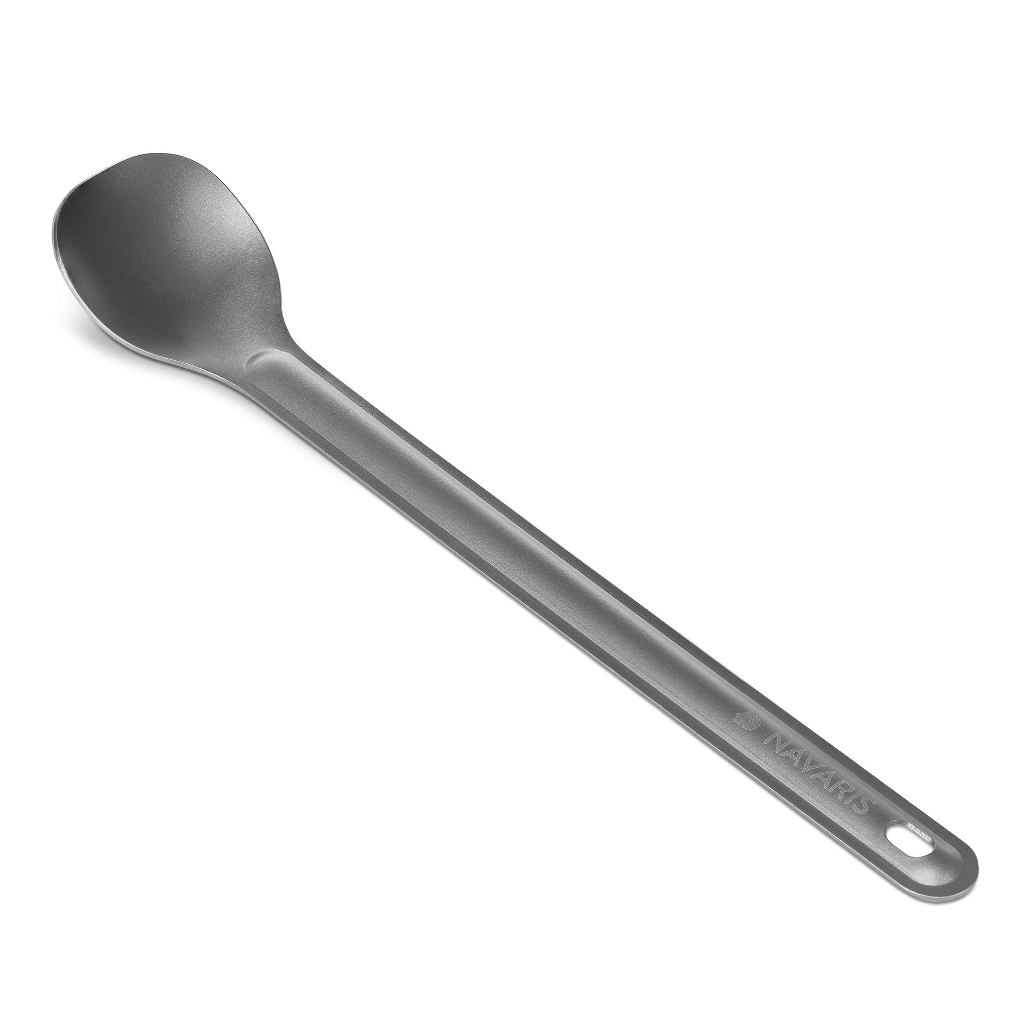 Navaris Tytanowa łyżka kempingowa – sztućce outdoorowe Spoon – łyżka nierdzewna neutralna smakowo w zestawie z torbą – ultralekkie sztućce do jedzenia sztućce podróżne —