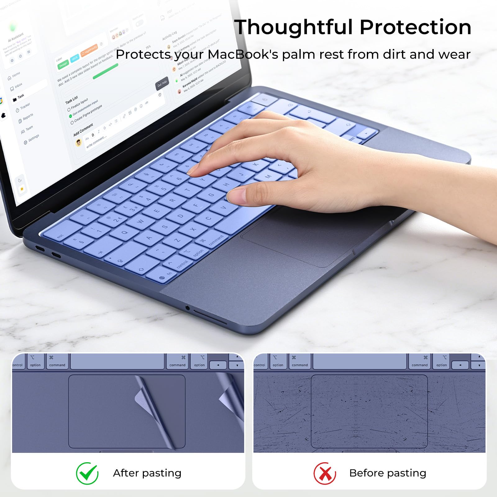 EooCoo Ultrafino Protector de Teclado Compatible con MacBook Neo de 13 Pulgadas (2026), Chip A3404 A18 Pro [Color Oficial 100% Idéntico], Diseño EU con Reposamanos y Protector de Trackpad - Índigo