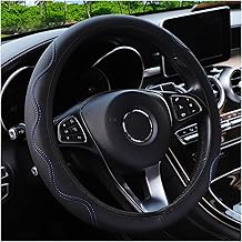 Leather Steering Wheel Cover, Universal Non-Slip Breathable Elasticity Microfibre Wavy Steering Wheel Cover, Car Steering Wheel Protective Cover, 37-38 cm Black Blue