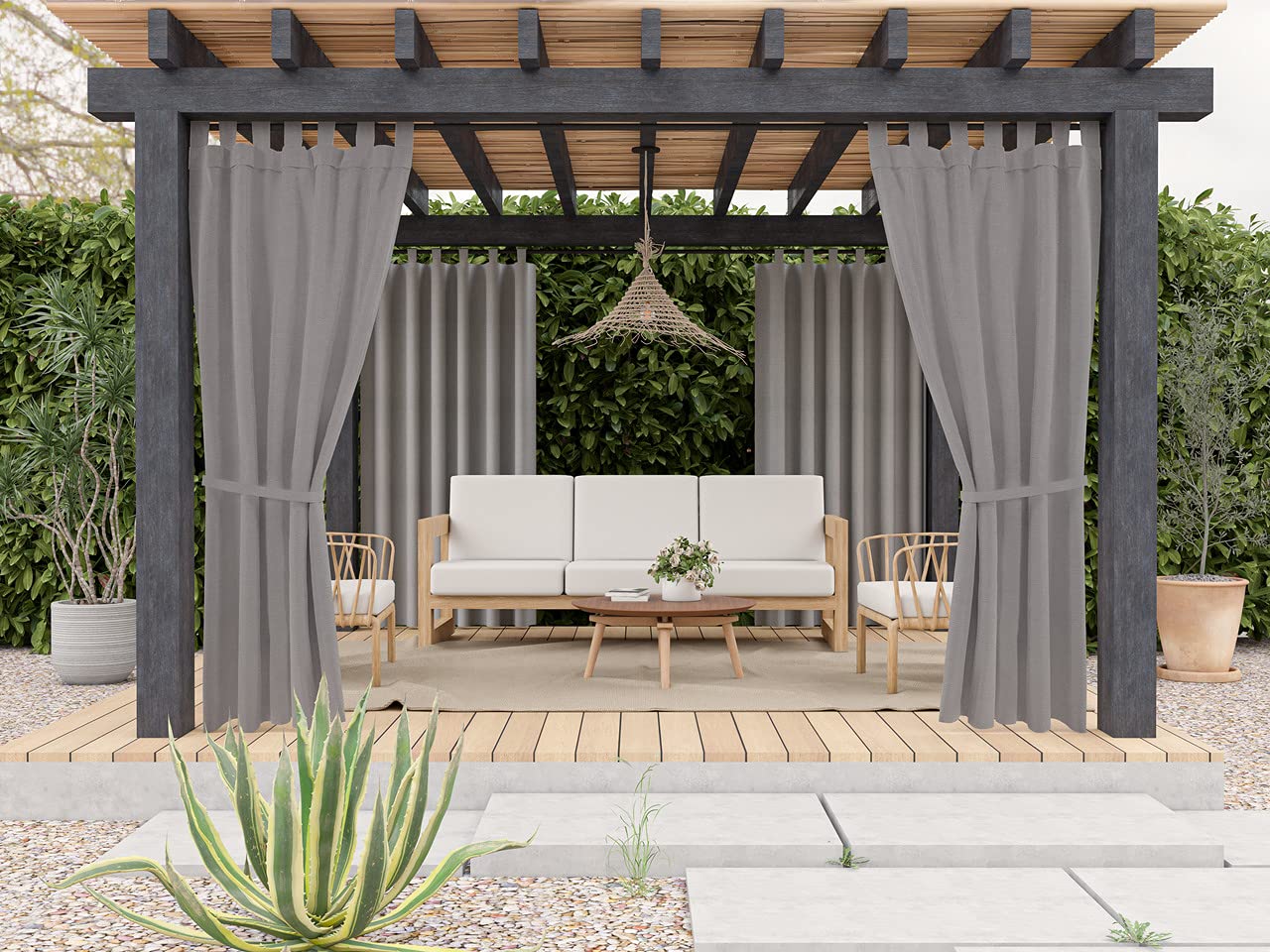 chilly pilley Vorhänge Wasserabweisend Outdoor Vorhang für Balkon Terrasse und Garten Sonnenblende Sichtschutz Außenvorhang Winddicht Sonnenschutz (1,5x2,2m, Grau)
