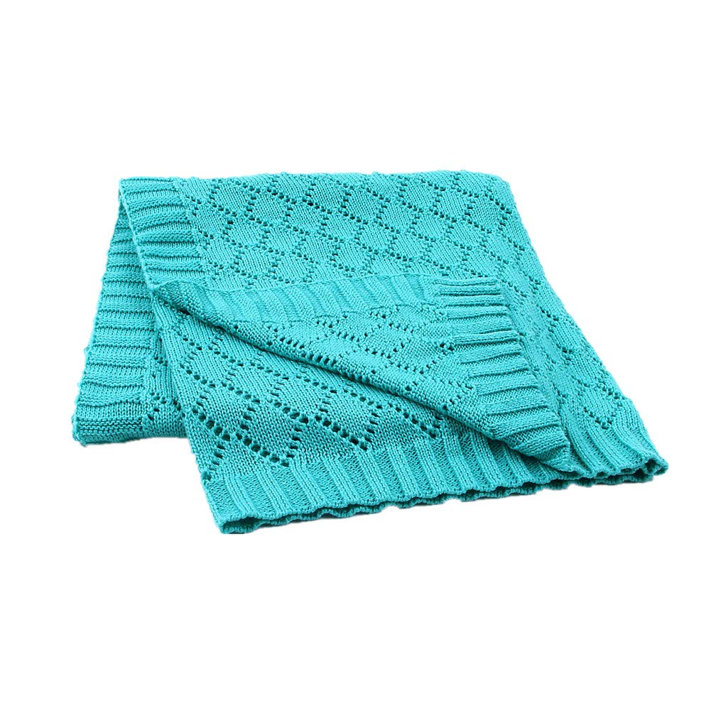 Odot Baby Soft Knit Pure Blanket for Boys and Girls, Toddler Warm Swaddle Sleeping Square Throw Blankets Knitted Unisex Patterns Pram Cot Bed Textured Sleep Blanket (80x100cm,Green)