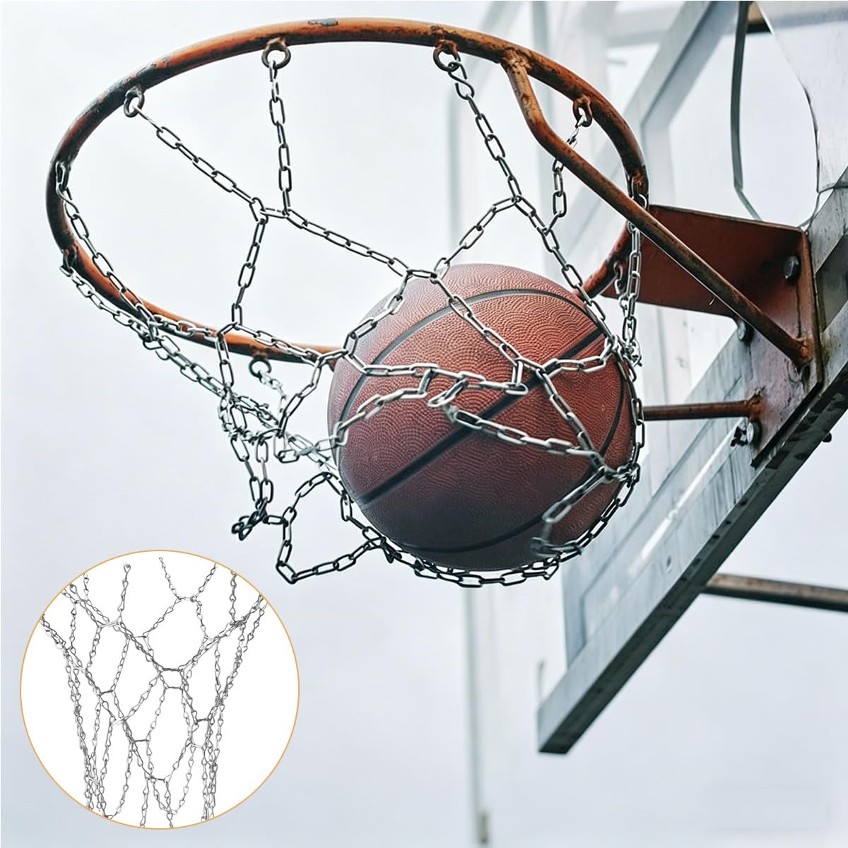Riven Rete da basket, catena in acciaio di ricambio, 50 cm, in lega, per interni ed esterni, zincata, spessore 3 mm, resistente alla ruggine