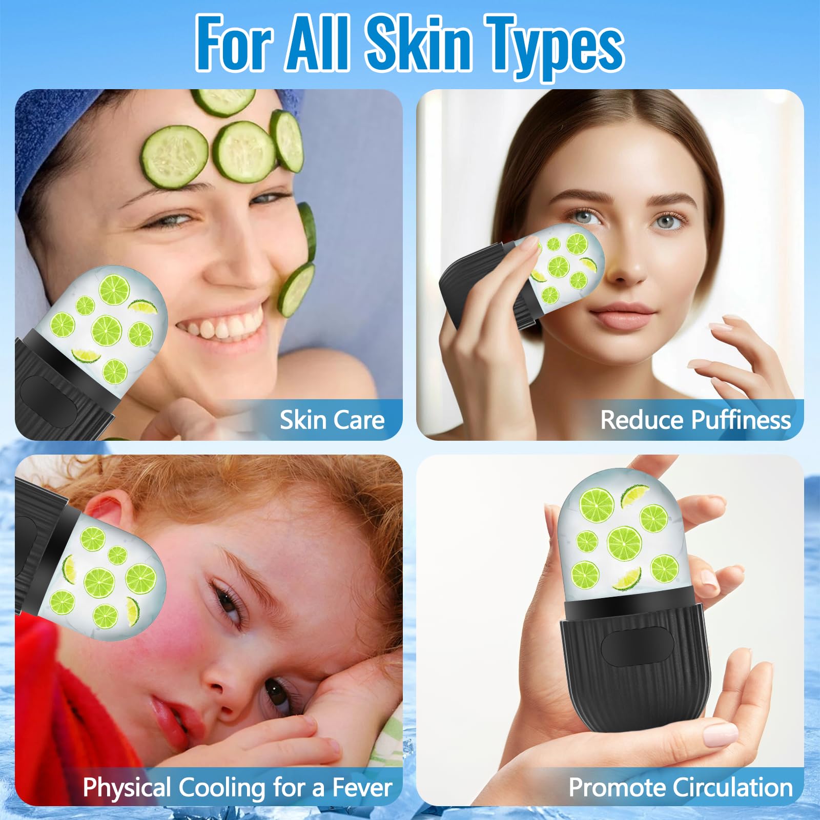 Ice Roller Facial, Hielo Para la Cara de Silicona, Reutilizable Rodillo Facial De Hielo, Rodillo Hielo Facial, Ayuda a Reducir Los Poros, Aliviar el Dolor, Masaje(Negro)