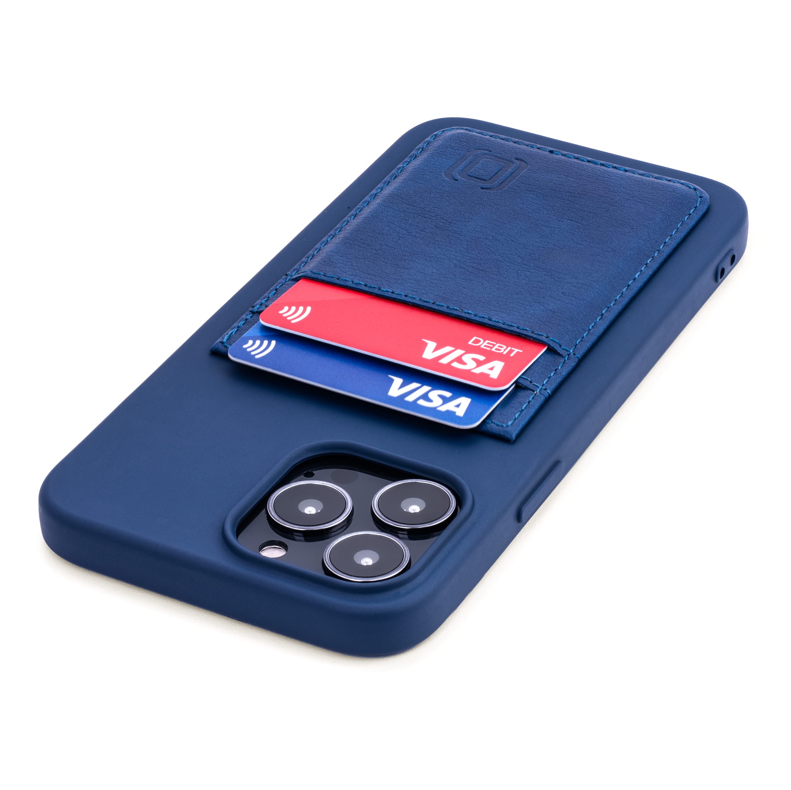 Dockem Wallet Case for iPhone 13 Pro Max with Liquid Silicone Shell, Built-in Metal Plate for Magnetic Mounting & 2 Credit Card Holder Pockets: EXEC M2T, Premium Synthetic Leather (6.7", Navy)