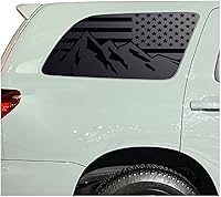 Vista 1 de Bandera de Estados Unidos con calcomanías de escena de montaña para Toyota Sequoia (2008-2022) en negro mate para ventanas laterales - TS2-BX1.A